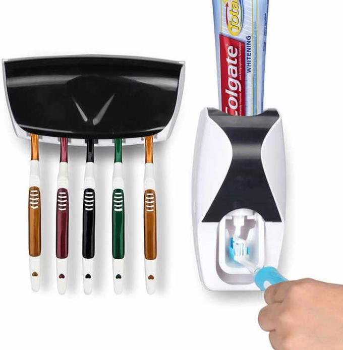 Distributeur de Dentifrice Automatique + 5 Porte-Brosses à Dents (Blanc)